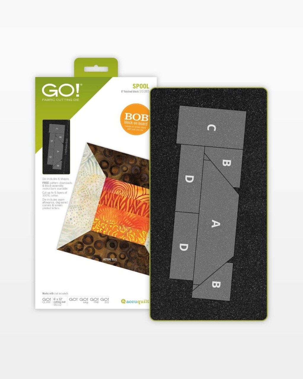 AccuQuilt GO! Spool Die 6" Finished – Block on Board Quilting Die, 3-Color Quilt Block